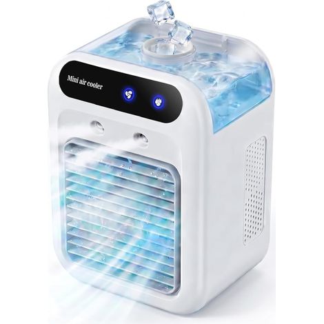 Climatiseur Portable, Réservoir d'eau de 500 Ml, Ventilateur de Refroidissement Compact avec Brumisateur Réglable pour Chambre à Coucher, Bureau, Camping-car (1/5)