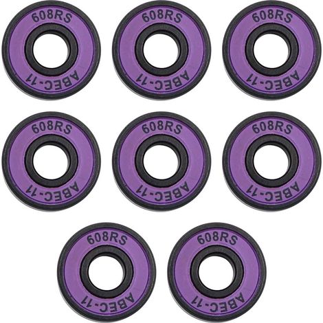 8Pcs Roulements Skateboard Haute Vitesse, Accessoires de Skateboard 608 RS ABEC-11 pour Camions de Skateboard (Violet)