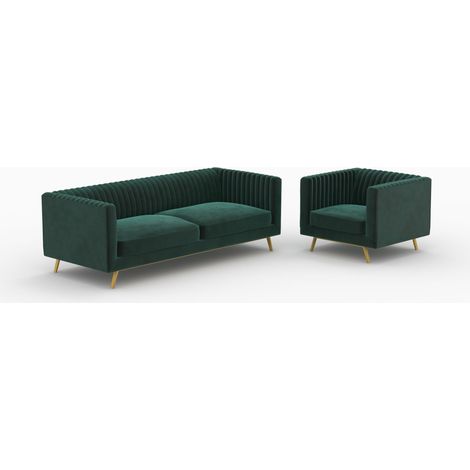 Conjunto de sofá y sillón Gatsby en terciopelo verde de 3 plazas