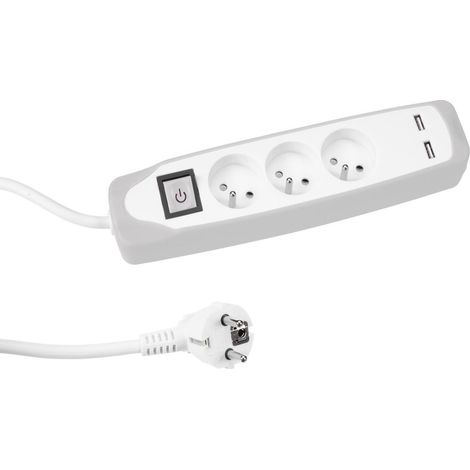 Perel EB3CGUSB base múltiple 1 m 3 salidas AC Interior Gris, Blanco (1/4)