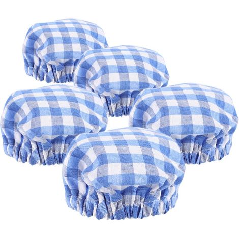 Lot de 5 couvercles en tissu à carreaux bleus pour bocaux en verre contenant du levain (1/5)