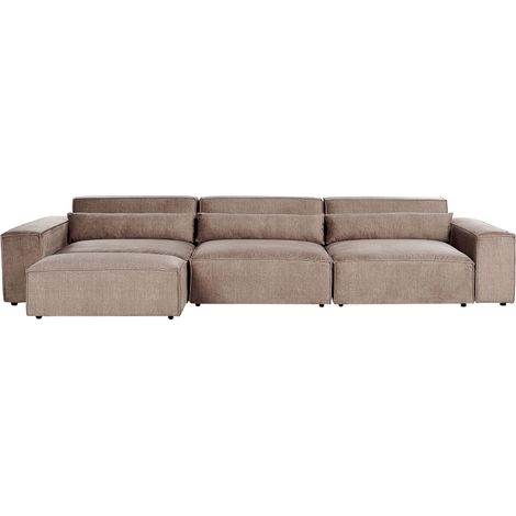 Modular Sofa 3 Seater HELLNAR Fabric Light Brown with Ottoman (1/5)