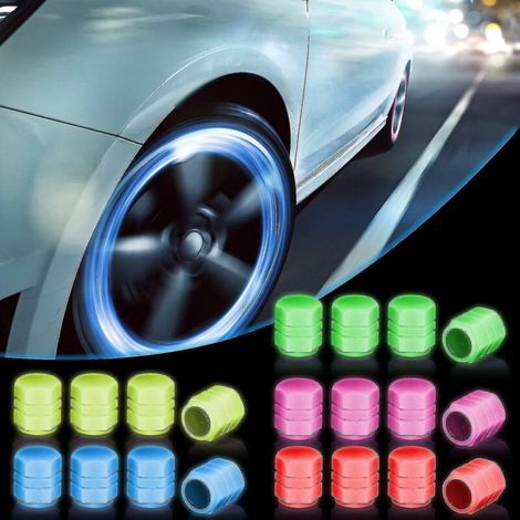 20er-Packung phosphoreszierende Reifenventilkappen mit fluoreszierenden Ventilschäften, universell passend für Autos, Motorräder, SUVs, LKWs und Fahrräder. Zubehör in 5 Farben erhältlich. (1/5)