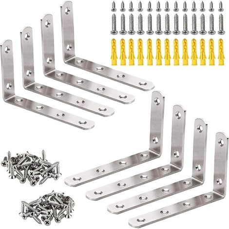 8Pcs L-Shaped Bracket, Stainless Steel Right Angle Bracket for Corner Reinforcement Joint Wall Shelf Bracket - With 2 Size Screws And Expansion Tube (1/5)