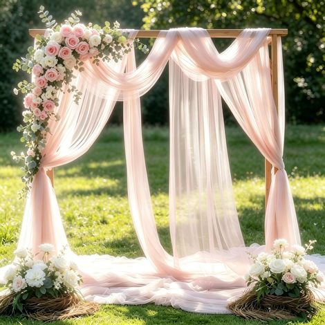 Voilage 160x500cm - Rideau pour Arche en Tulle Mousseline, Tenture Décoration pour Cérémonie, Fête, Anniversaire, Toile de Fond Photographie, Décoration de Chaise et Table (Rose) (1/5)
