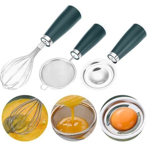(Farbe: Edelstahl) Schneebesen, Eigelbtrenner, Eigelb- und Eiweißtrenner, 3-teiliges Eierwerkzeug-Set, Küchenhelfer (1/5)