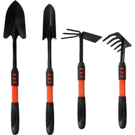 Gardening tool set, 4-piece gardening tool set with non-slip handles, classic tools made of sturdy steel with long ergonomic handles, (1/5)