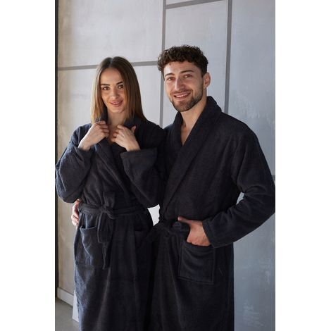 Unisex-Frotteebademantel mit Taschen, 100 % Baumwolle, anthrazit, Größe 2XL (1/5)