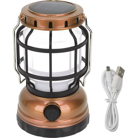 Lanterne de camping rechargeable ABS plastique portable éclairage solaire USB lumière blanche survie extérieur randonnée bronze (1/5)