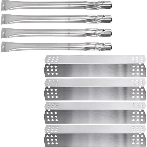Pièces pour Barbecue au gaz (Pack 4 Brûleurs + 4 Plaque de Chaleur en Acier Inoxydable) de Rechange pour Sunbeam Nexgrill Grill Master 720-0697, Barbecook