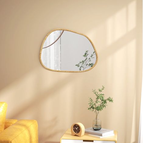 Specchio da parete asimmetrico 70 x 50 cm con cornice in legno, vetro 4 mm, naturale DESVIAE (1/5)