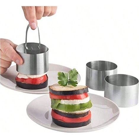 Cercles De Présentation,4 Emporte-Pièces Ronds Avec Poussoir -Acier Inoxydable,Moule à Cake DIY Moule à Gâteau Nourriture Cuisson Présentation Anneaux (1/4)