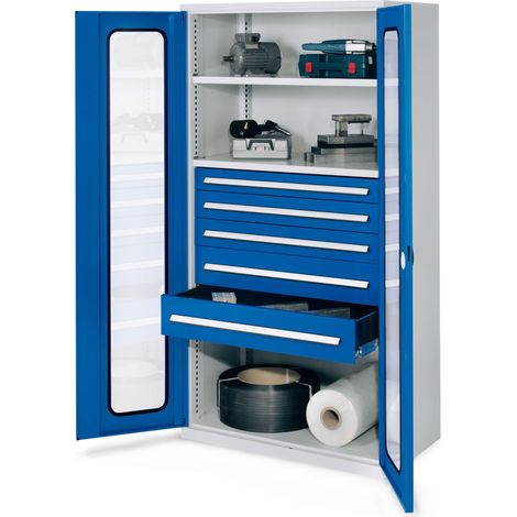 Kappes Schwerlastschränke ohne Mitteltrennwand 1950x1000x600mm Modell 44 Sichtfenstertüren enzianblau
