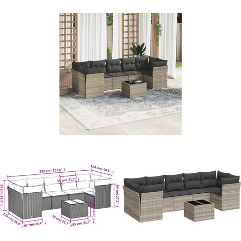 vidaXL Salon de jardin 8 pcs avec coussins gris clair résine tressée