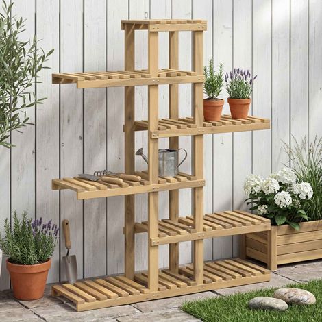 Support de Plante Blanc 93 x 25 x 114,5 cm Bois d'Acacia Massif (1/5)