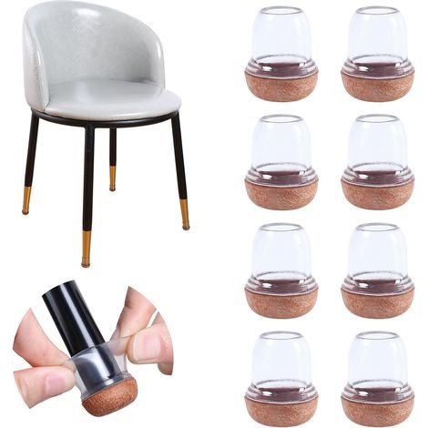 Protection Pied de Chaise, 14-19mm Rond Silicone Patins pour Chaises en Silicone avec Feutre épaissi, 16 pièces Transparente Patin de Chaise Protections Tampon de Sol, réduire Les Rayures (1/5)