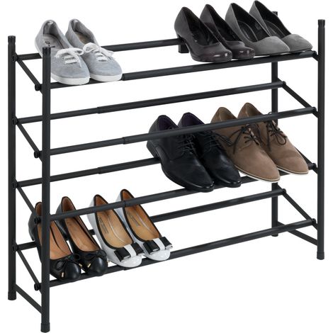 Wenko – Etagère à chaussures extensible en métal noir 62-115 cm – 24 paires – Surface antidérapante – Meuble modulable pour rangement (1/6)
