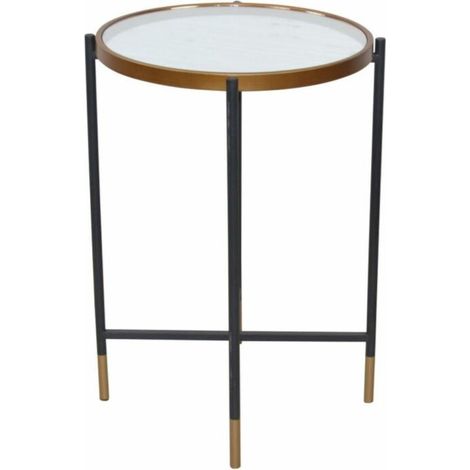 Mesa auxiliar porta flores de diseño sencillo en metal negro y dorado TABA05125