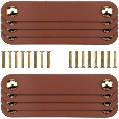 (Braun)8 Stück Ledergriff, Schubladengriffe aus Leder, Ledergriff für Küchenmöbelgriff, mit 22-mm-Schrauben, für Möbel, Küche, Badezimmer, Schränke, Schränke