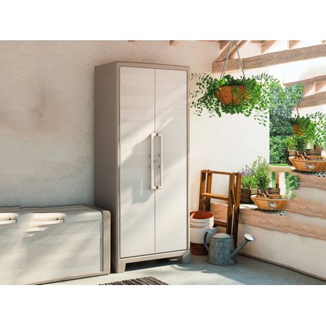Dmora Outdoor Schrank Maschito 80x44x182 cm Braun 8 Böden (1/5)