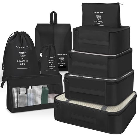 Organizzatore per valigia, set da 9 pezzi per riporre oggetti in valigia, astuccio organizer per accessori da viaggio, astuccio organizer per aereo (nero)