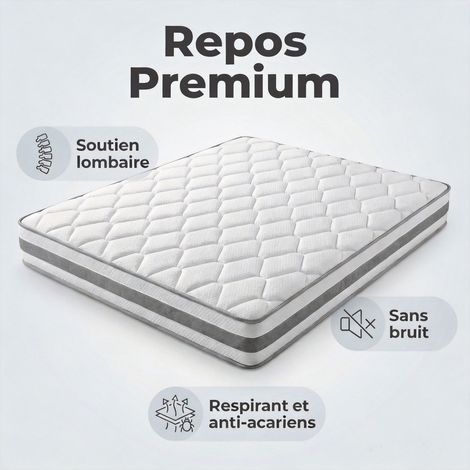Matelas mousse double couche haut confort 140x190 cm - Certifié Oeko-Tex - Hypoallergénique - Style chic hôtel (1/5)