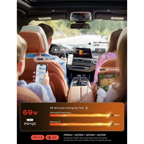 Adaptateur de chargeur de voiture rétractable, accessoires de voiture, cadeaux pour femmes et hommes, cadeaux d'anniversaire pour les mères, indispensables de voyage pour iPhone 16e et 15, Samsung S25 (1/2)