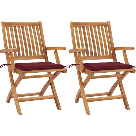 Chaises de jardin lot de 2 coussins rouge bordeaux Teck massif (1/5)