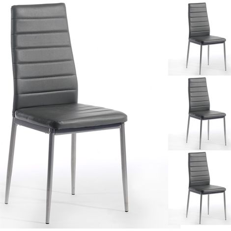 Idimex – Chaises NATHALIE gris – Lot de 4 – Revêtement synthétique 100% PU – Piètement métal laqué aluminium – Confort d'assise 40mm (1/3)