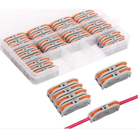 "Exclusivité web Réf 95472933 30 PCS Connecteurs Electriques Rapide avec Levier,Bornes de Connexion Automatique,domino electrique,1-Fil 2-Entrées et Peut être Librement Combiné" (1/4)