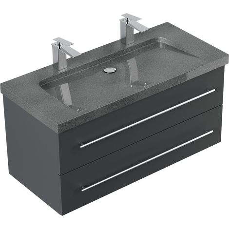 Badmöbel Granit G654 Damo 100 cm 2 Hahnlöcher SoftClose grafit