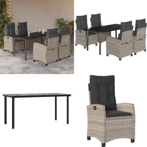 Set comedor de jardín 5 pzas cojines ratán sintético gris claro - Cojines de jardín - Muebles de jardín