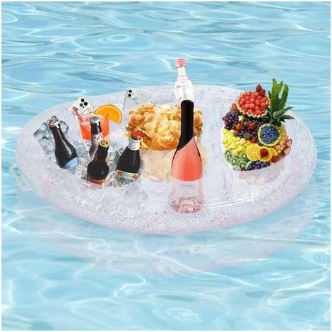 Porte Verre Piscine Gonflable Bar Flottant Piscine avec 8 Trous, Support Gonflable De Boisson Portable Bar De Piscine Flottant, Plateau Flottant Piscine & Spa pour Party, Piscine, Fête, Plage（Transpar (1/5)