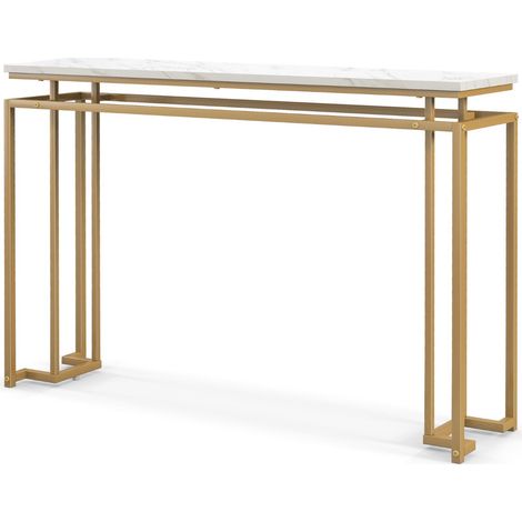 Tavolo consolle da 120cm con piano effetto marmo e struttura geometrica in metallo, Tavolo ingresso moderno Bianco (1/5)
