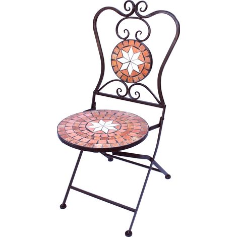 DanDiBo Gartenstuhl Metall Mosaik Merano Stuhl 12002 H-95 cm Metallstuhl Mediterran Wetterfest Bistrostuhl Gartenmöbel Klappstuhl mit Naturstein (1/4)