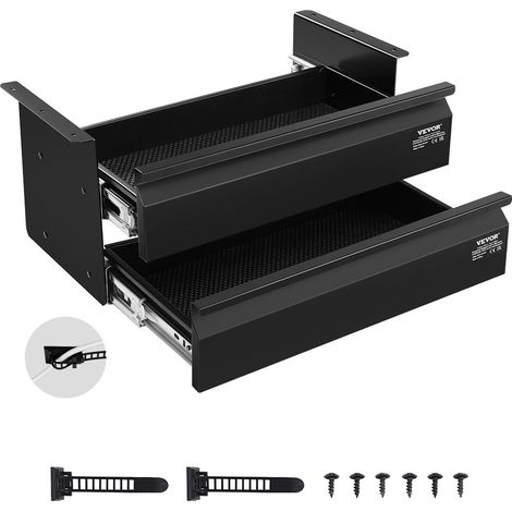 Tiroir Coulissant sous Bureau, 457x227x200 mm, Tiroir Organisateur de Rangement sous Bureau Caché à 2 Couches, Capacité de Charge 5 kg, pour Maison sous Table, Poste de Travail Assis-debout (1/5)