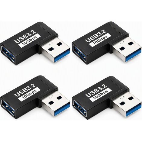 4-Piece 90-Degree Male to Female USB Type-A Adapter, Right Angle USB Connector for USB Cable, Compact USB 3.2 Adapter for Computer, Hard Drive, and USB Peripherals (1/5)