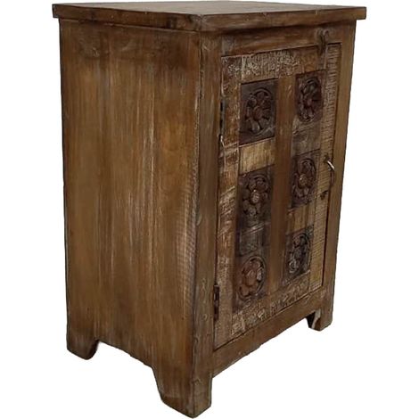 Mesita de noche de madera acabado artesanal marrón 50x36x71h cm (1/5)
