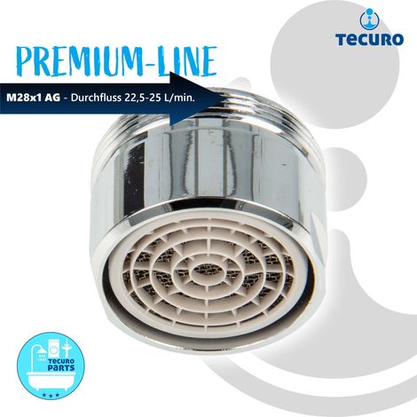 tecuro PREMIUM Mischdüse Strahlregler M28x1 AG, Durchflussklasse A: 22,5 - 25,0 l/min, verchromt (1/4)