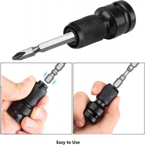 Adaptateur Douille - 1/2 Pouces Carré à 1/4 Pouces Hexagonal - Pour Clé À Choc Électrique ou Pneumatique - 2 Pièces (1/5)