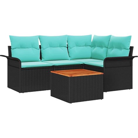 Set Divano da Giardino 5 pcs Nero e Turchese polyrattan vidaXL