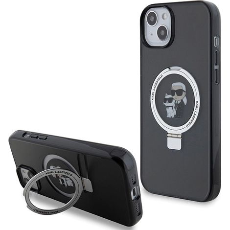Karl Lagerfeld KLHMP15SHMRSKCK iPhone 15 / 14 / 13 6,1 Zoll schwarze Hartschalen-Schutzhülle mit Ringständer, Karl&Choupette MagSafe (1/5)