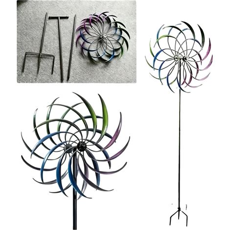 Moulin à vent, sculpture cinétique, rotation à 360 degrés, Arc-en-ciel violet, 40.5x200cm (1/2)