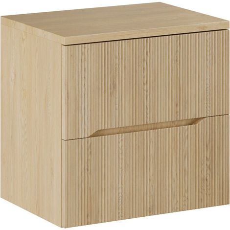 Conjunto para baño NATURA 60cm: mueble bajo lavabo + encimera para lavabo con aspecto de madera clara ranurada verticalmente