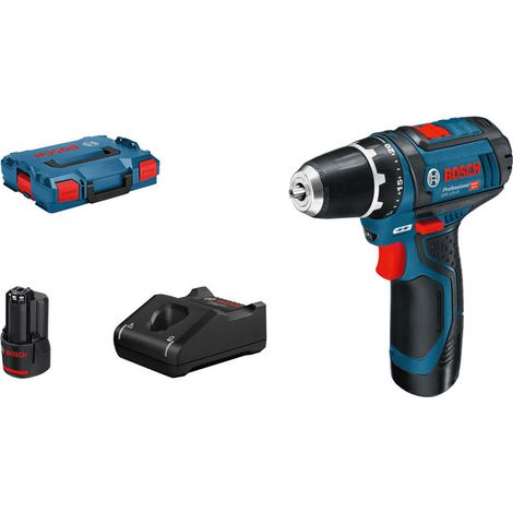 Bosch Akku-Bohrschrauber GSR 12V-15 mit 2x 2,0 Ah Li-Ion Akkus Lader in L-BOXX