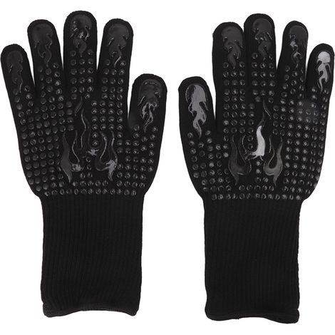 Lot de 2 gants résistants à la chaleur, isolation thermique, haute température, antidérapants, lavables, en silicone tricoté, taille unique, noirs (1/5)