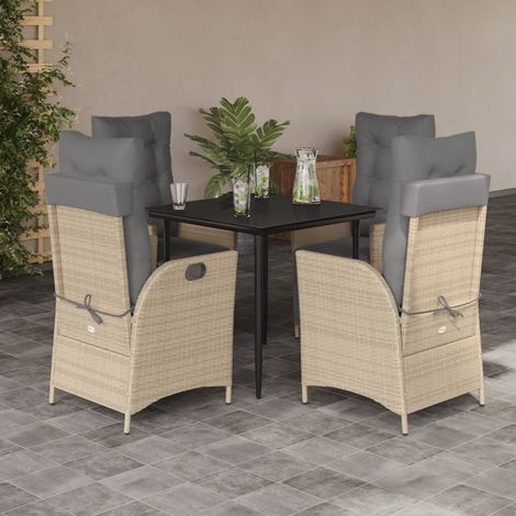 5-tlg. Garten-Essgruppe mit Kissen Beigemischung Poly Rattan