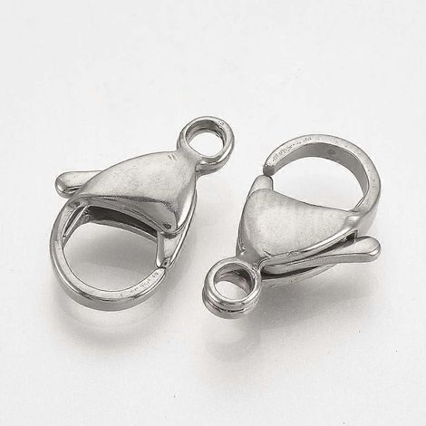 50 fermoirs mousquetons en acier inoxydable 304 résistant au ternissement, pour la fabrication de bijoux et de colliers, 11 x 7 x 3,5 mm, trou : 1 mm ( )