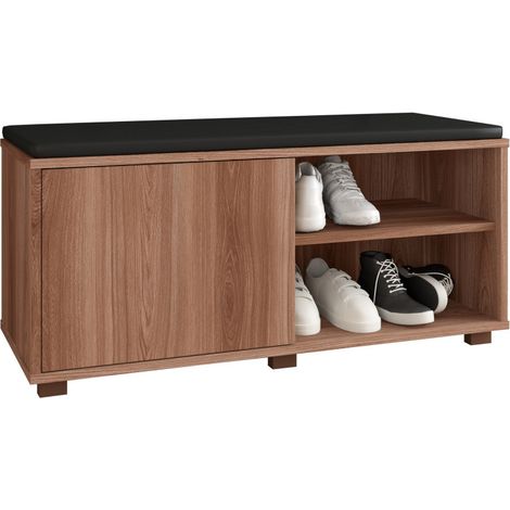 Beaux Meubles Pas Chers – Ensemble de meubles d'entrée – meuble bout de lit 1 porte 4 niches – Imitation châtaignier – Dimensions L 90 x H 42.5 x P 35 cm (1/5)