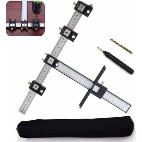 Gabarit de perçage réglable pour placard, gabarit de poinçonnage pour bois, guide de perçage pour l'installation de poignées, boutons sur portes, tiroir avec poinçon central (1/4)